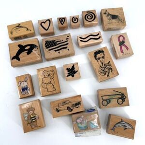 Lot Craft Stamps Ink Whales Elvis‎ Breast Cancer Bears Bunnies Hearts Wagon Car